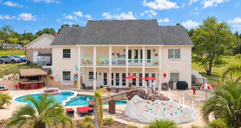 Clermont estate wedding venue aerial view showing full estate - 150 guest capacity - sleeps 26 - all-in-one venue + accomm...