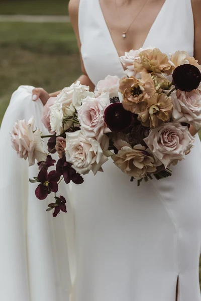 Events Inspired bridal bouquet in blush, mauve and deep burgundy