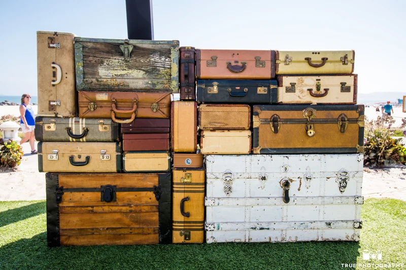 Wonder Event Rentals vintage suitcase and trunk wall display